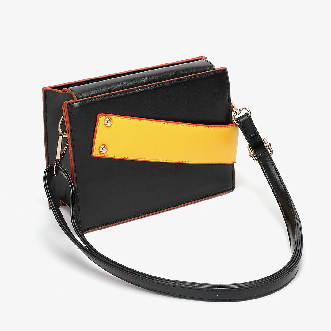 Colourblock handle boxy PU leather bag