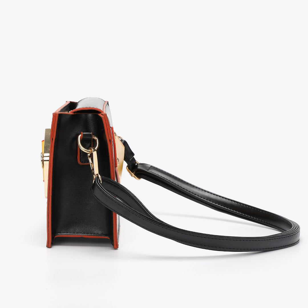 Colourblock handle boxy PU leather bag