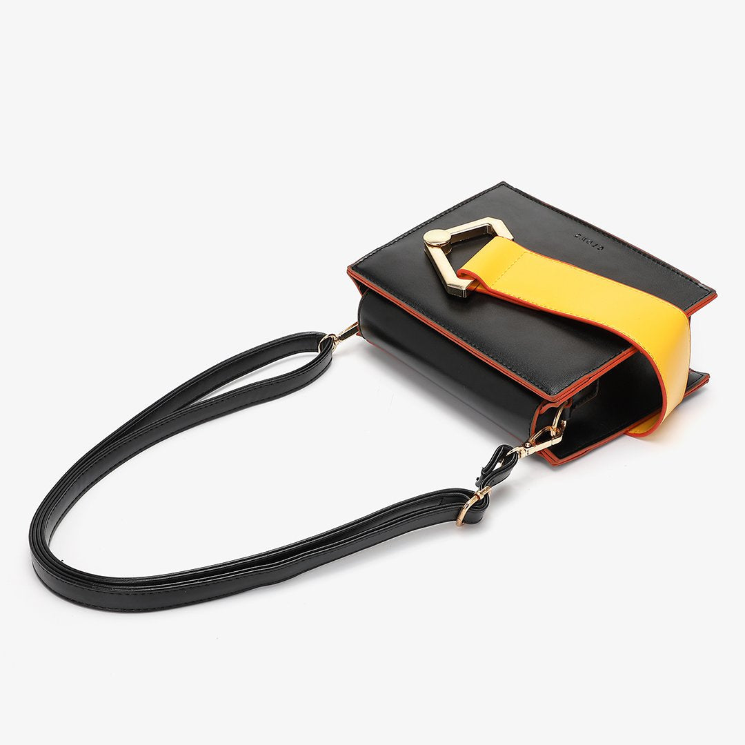 Colourblock handle boxy PU leather bag