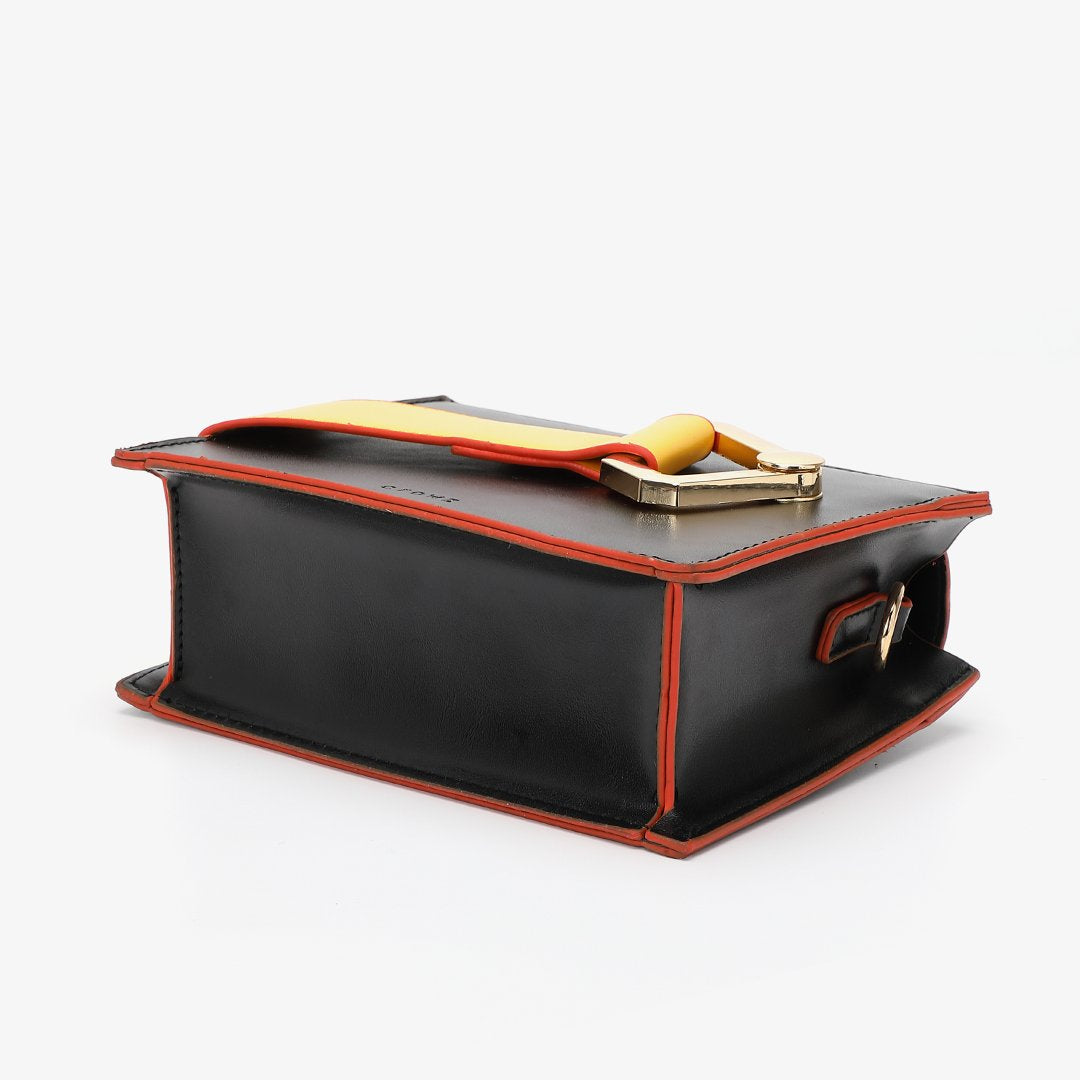 Colourblock handle boxy PU leather bag