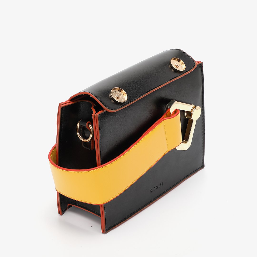 Colourblock handle boxy PU leather bag