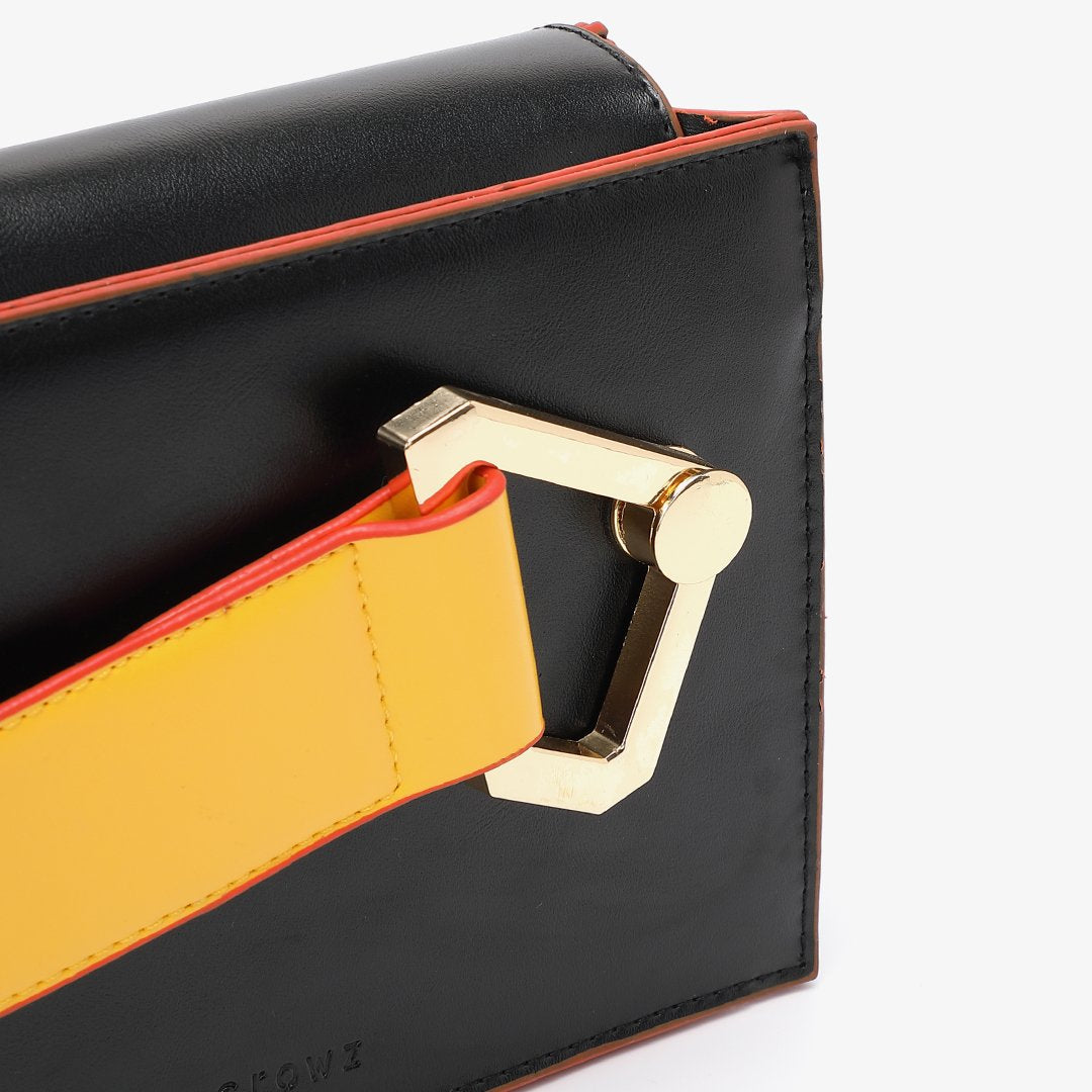 Colourblock handle boxy PU leather bag
