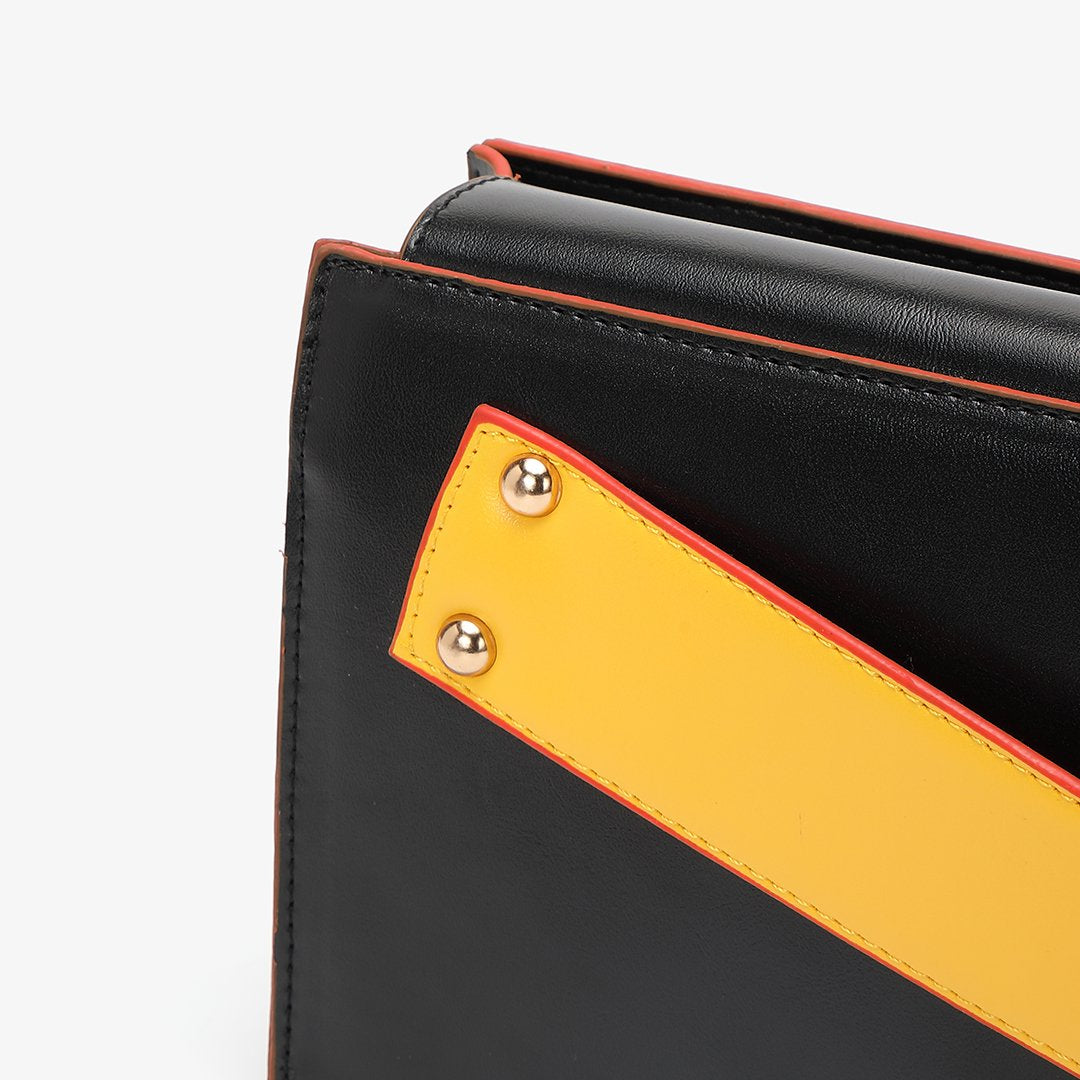 Colourblock handle boxy PU leather bag