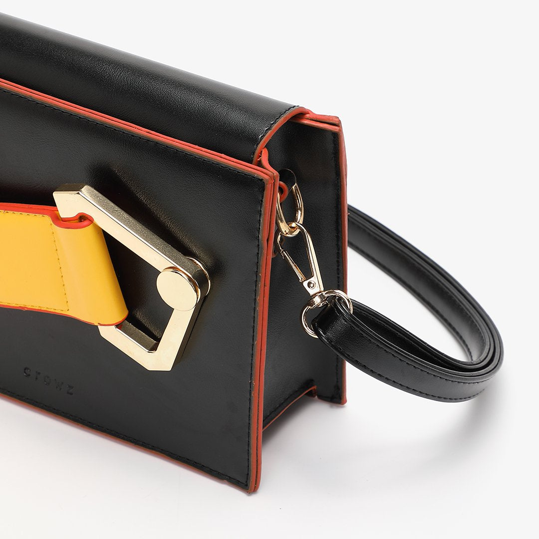 Colourblock handle boxy PU leather bag