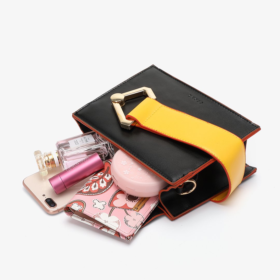 Colourblock handle boxy PU leather bag