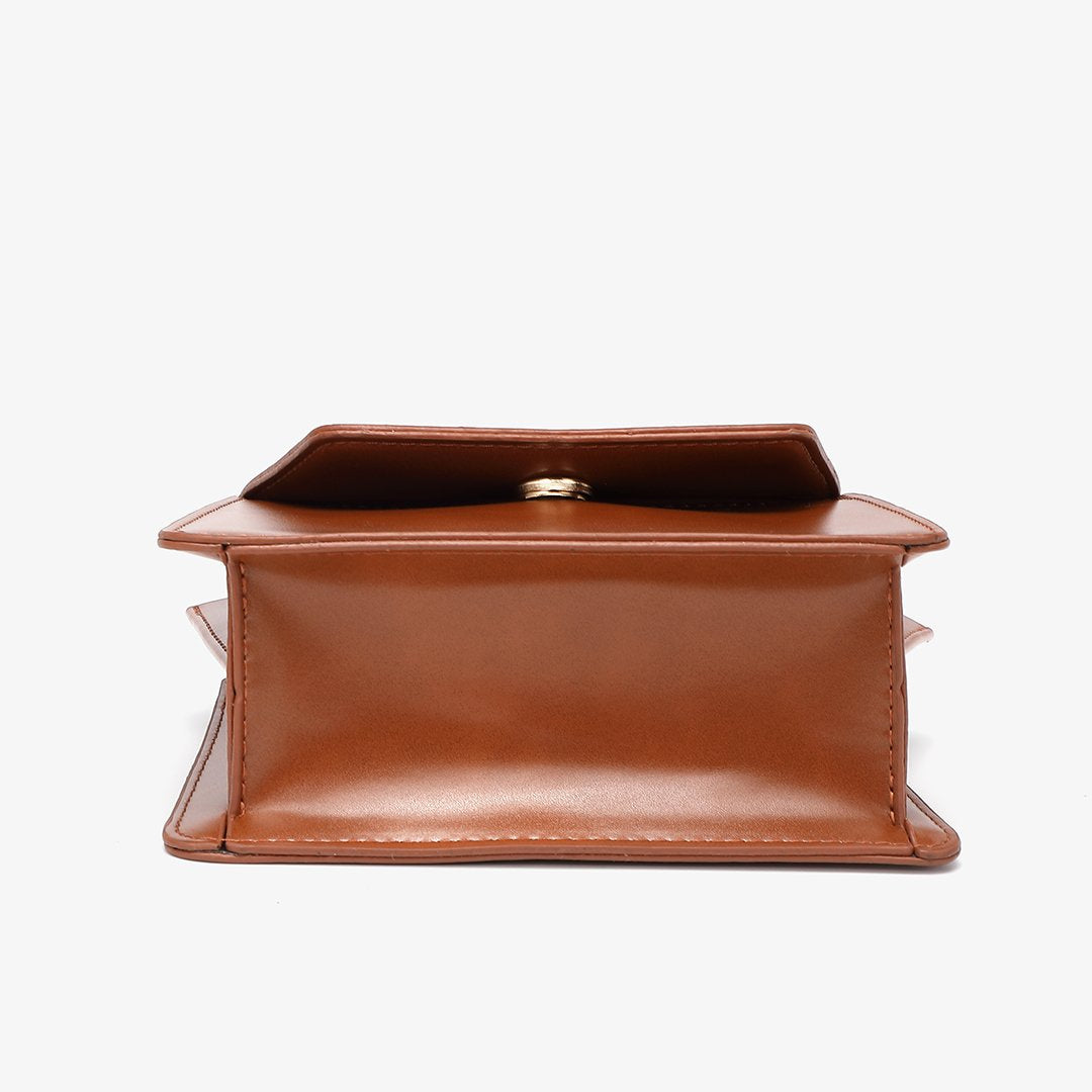 Top handle boxy PU leather crossbody bag