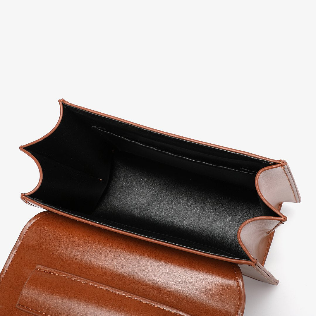 Top handle boxy PU leather crossbody bag