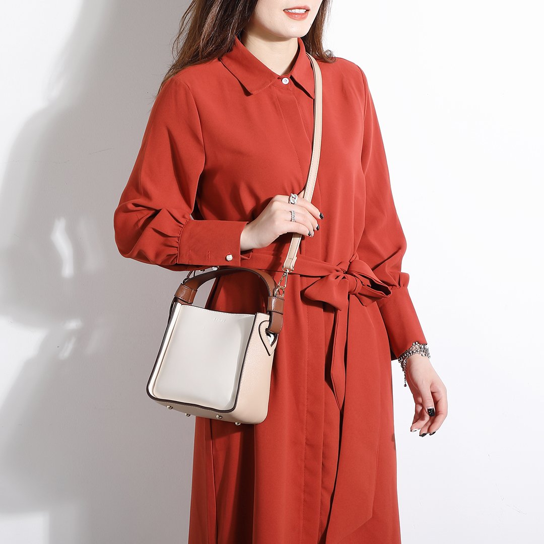 Minimalistic colourblock PU leather bucket bag
