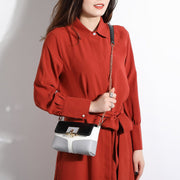 Metal loop lock colourblock PU leather crossbody bag