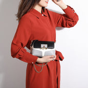 Metal loop lock colourblock PU leather crossbody bag