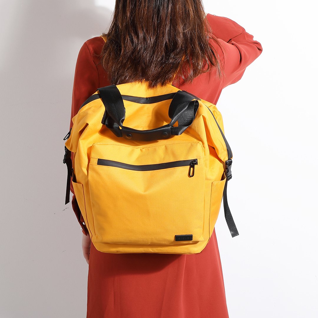 Colourblock top handle unisex nylon backpack