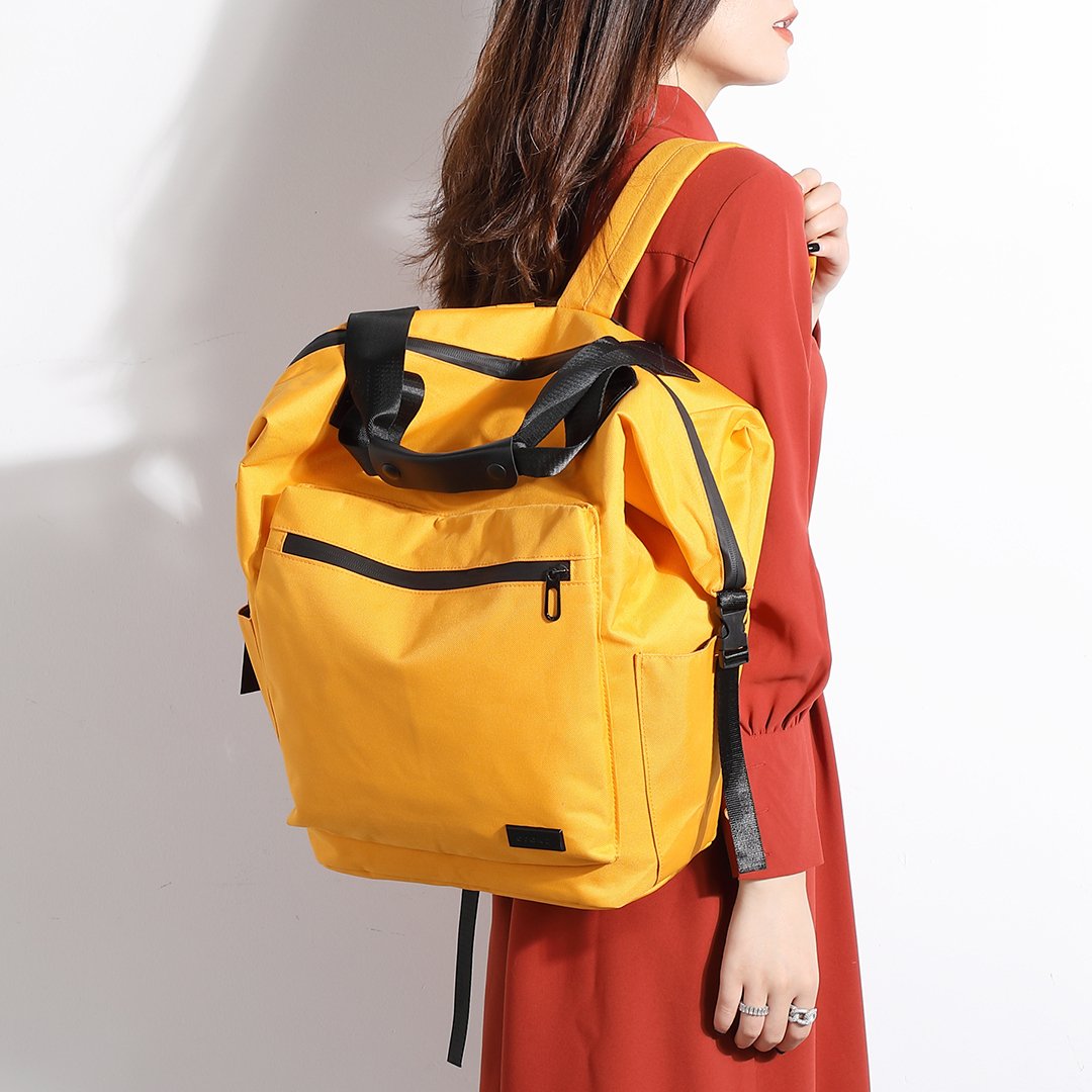 Colourblock top handle unisex nylon backpack