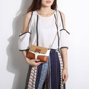 Metal loop lock colourblock PU leather crossbody bag
