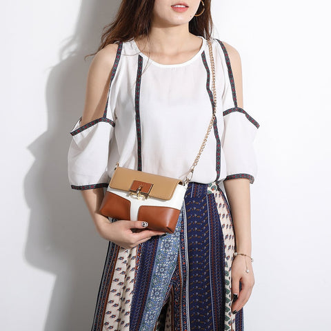 Metal loop lock colourblock PU leather crossbody bag
