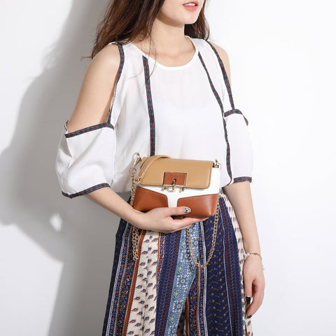 Metal loop lock colourblock PU leather crossbody bag