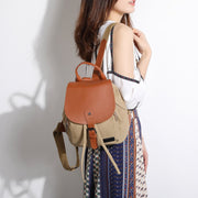 PU leather buckled strap flap small canvas backpack