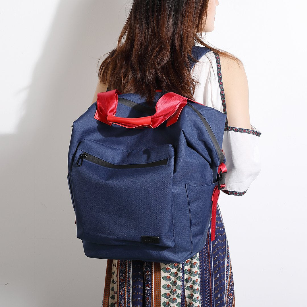 Colourblock top handle unisex nylon backpack