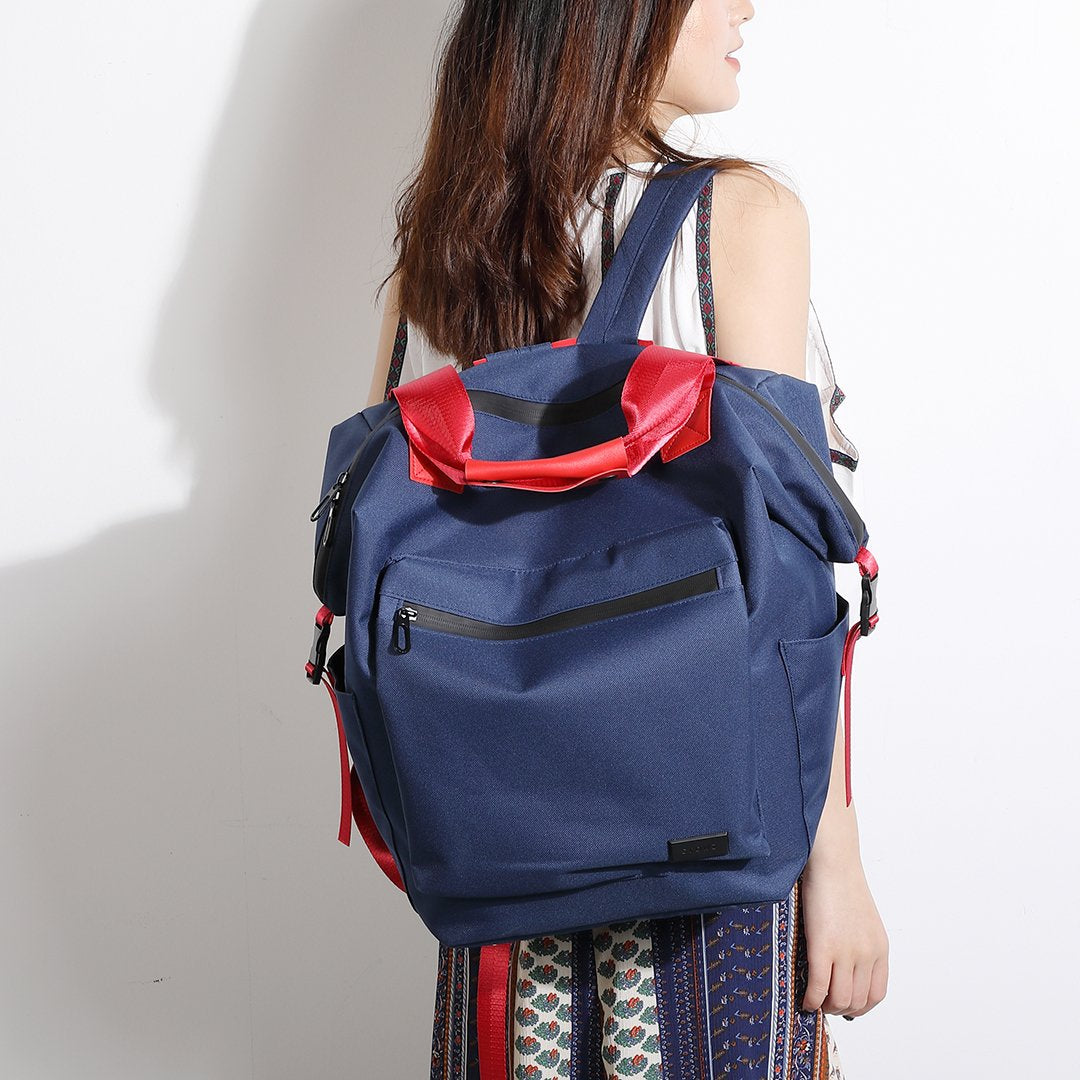 Colourblock top handle unisex nylon backpack