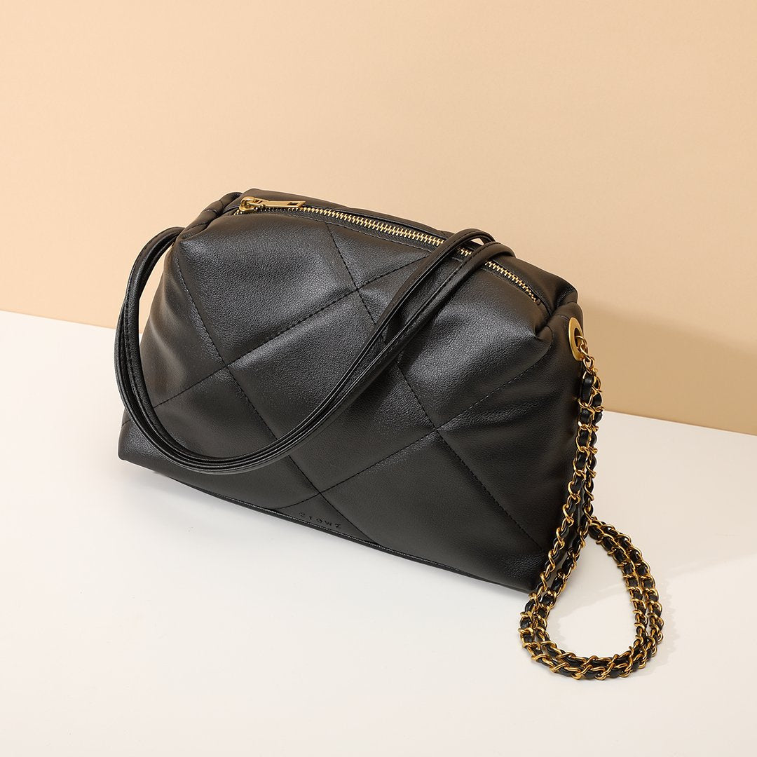 Chain strap quilted PU leather crossbody bag