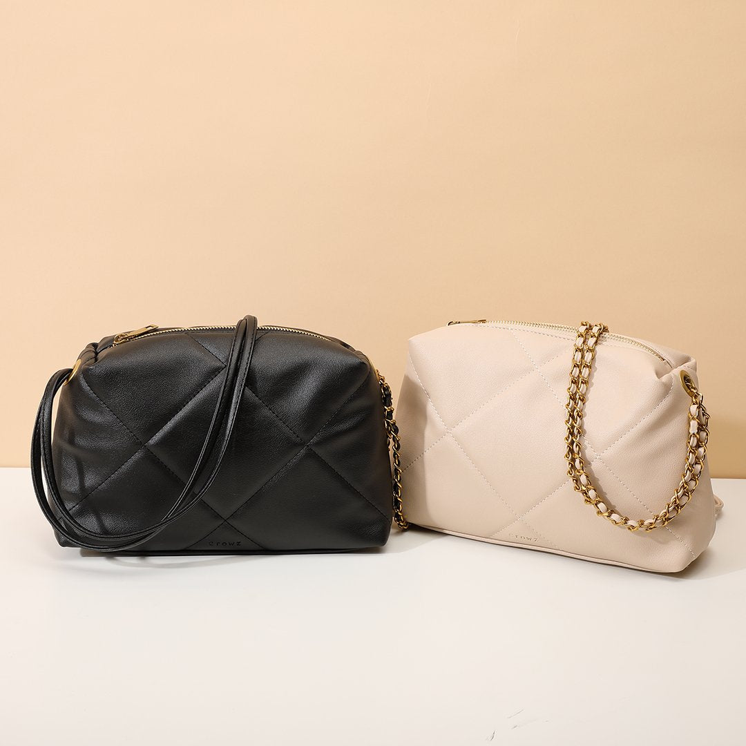 Chain strap quilted PU leather crossbody bag