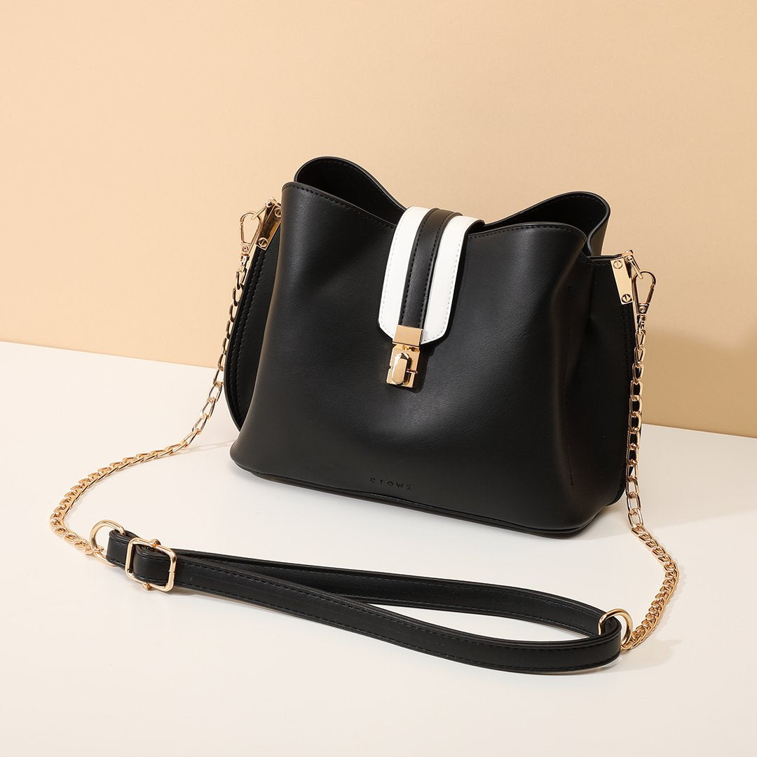Striped strap PU leather bucket bag