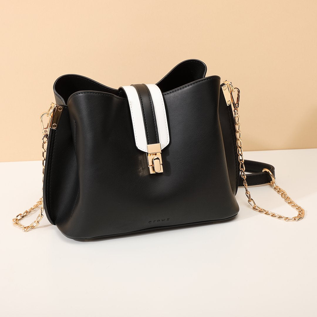 Striped strap PU leather bucket bag