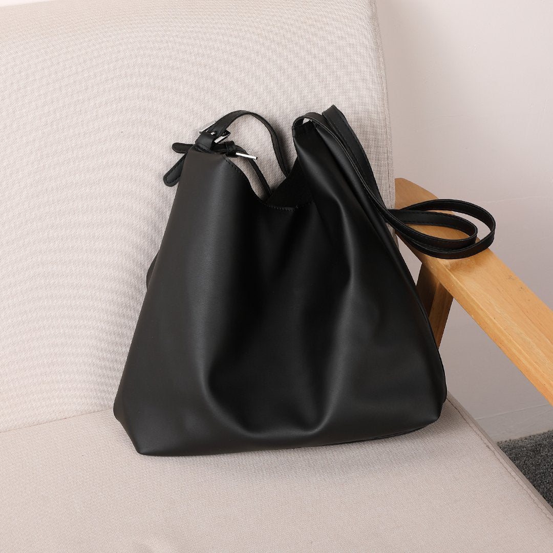 Double buckled strap large 2-in-1 soft PU leather tote