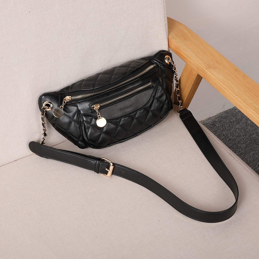 Double zip quilted PU leather bum bag
