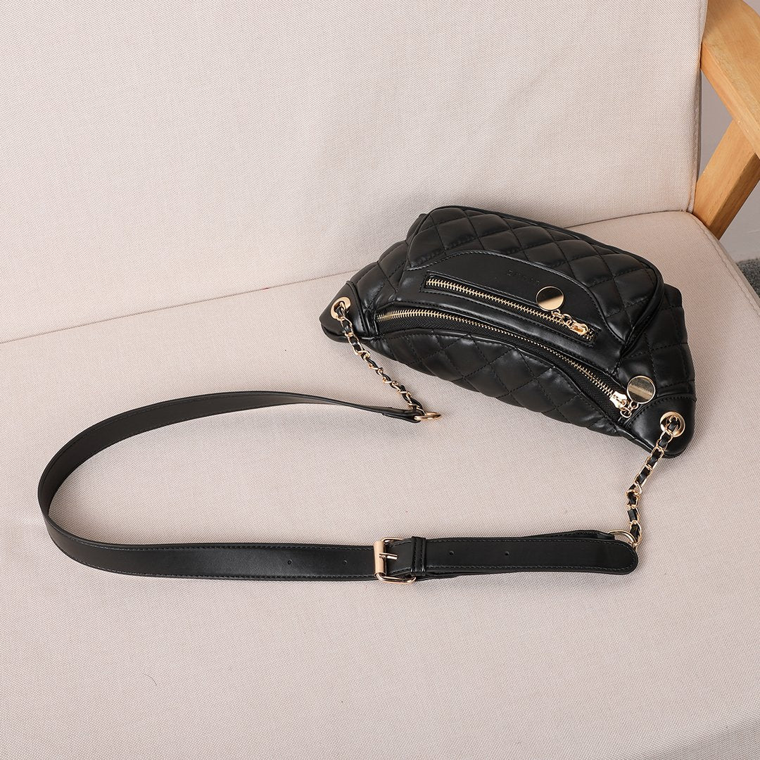 Double zip quilted PU leather bum bag