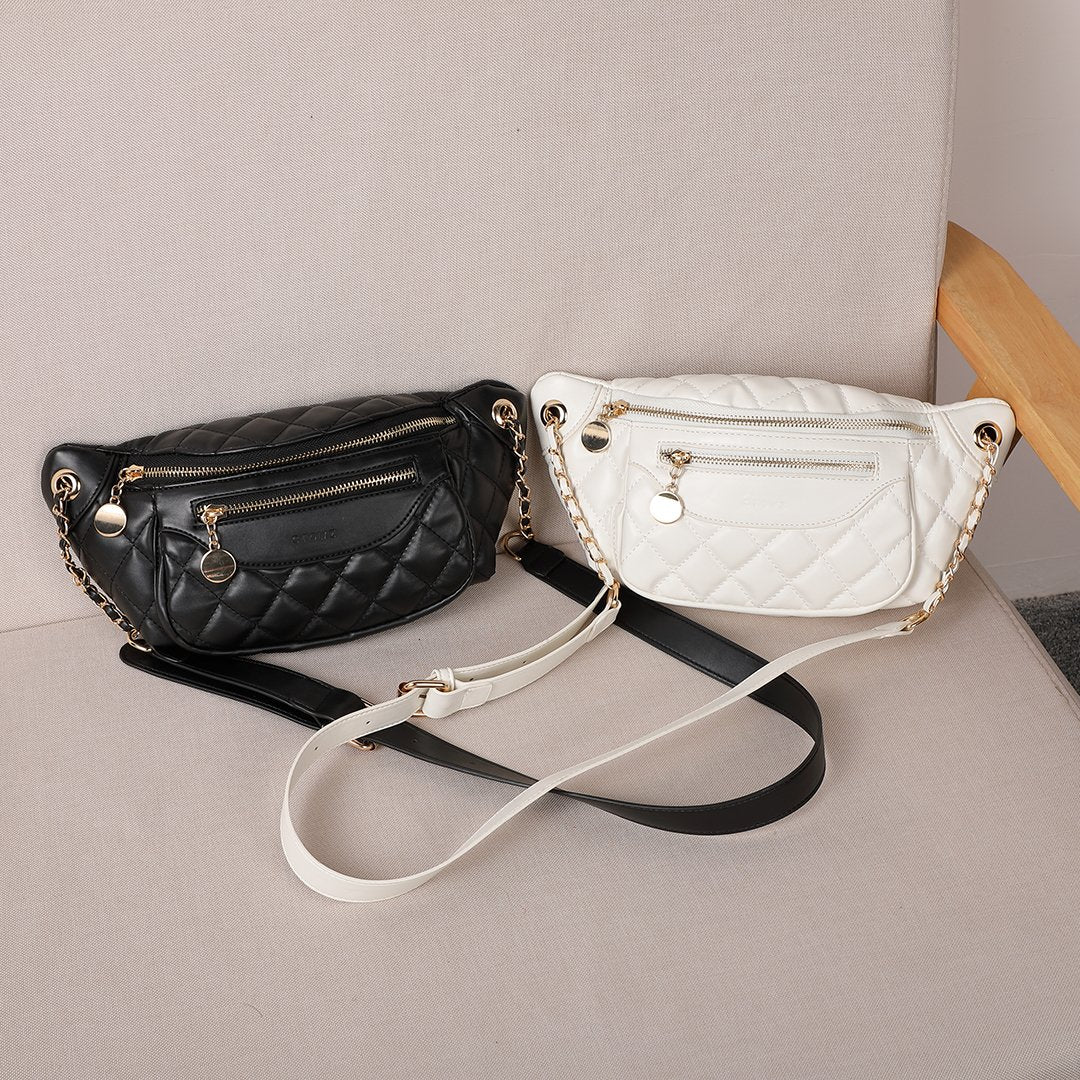 Double zip quilted PU leather bum bag