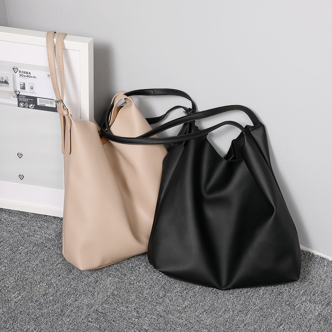Double buckled strap large 2-in-1 soft PU leather tote