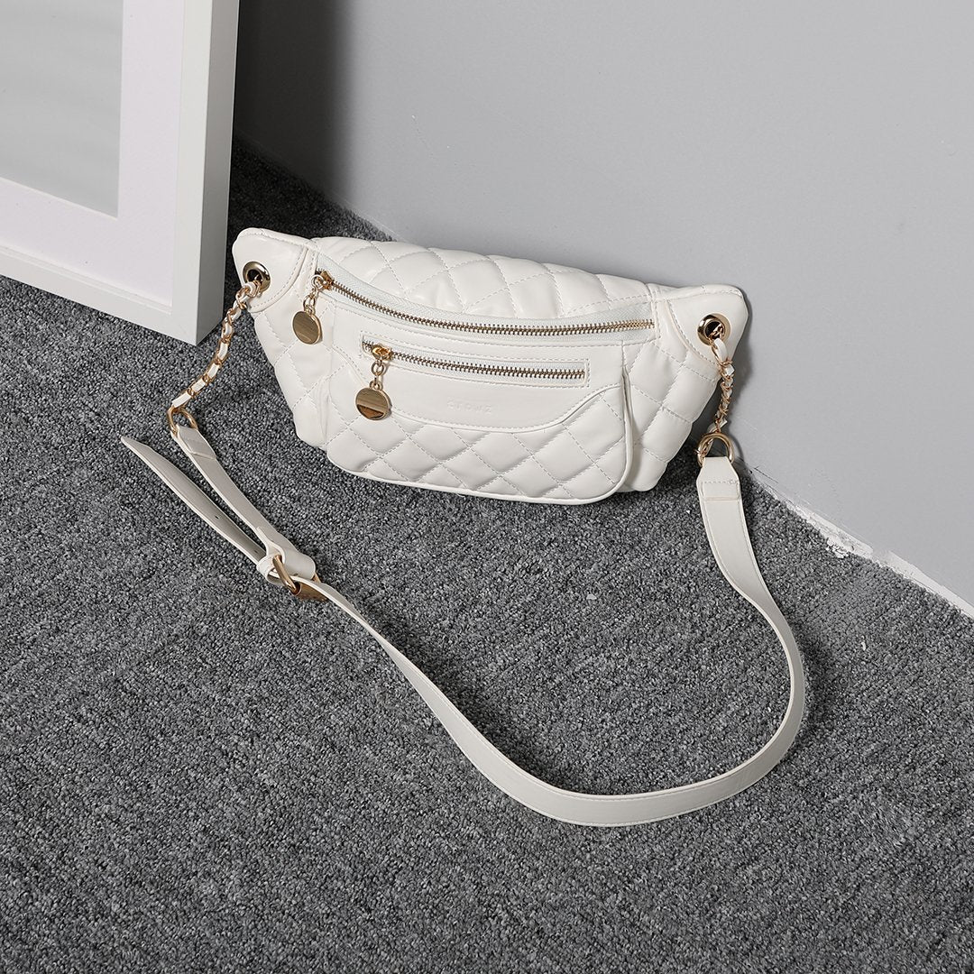 Double zip quilted PU leather bum bag