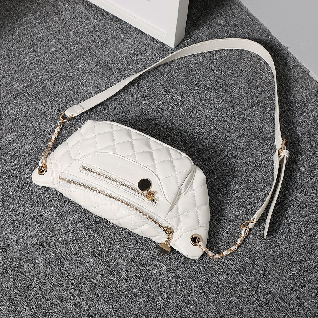 Double zip quilted PU leather bum bag