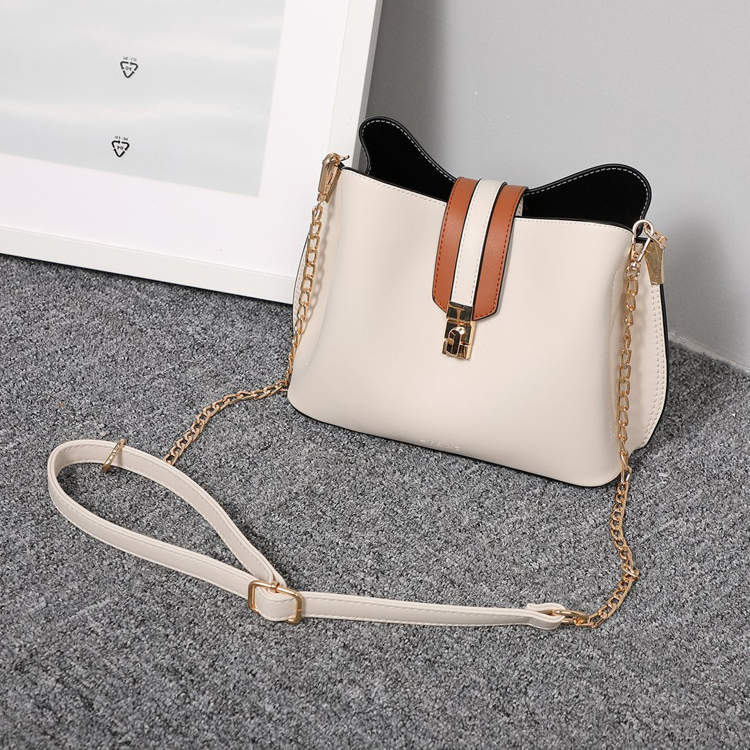 Striped strap PU leather bucket bag