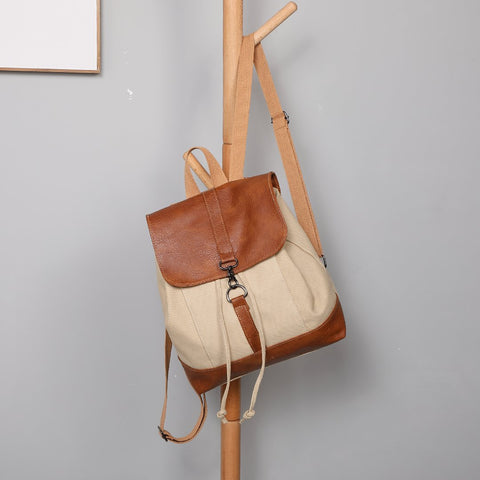Retro PU leather lobster clasp canvas backpack