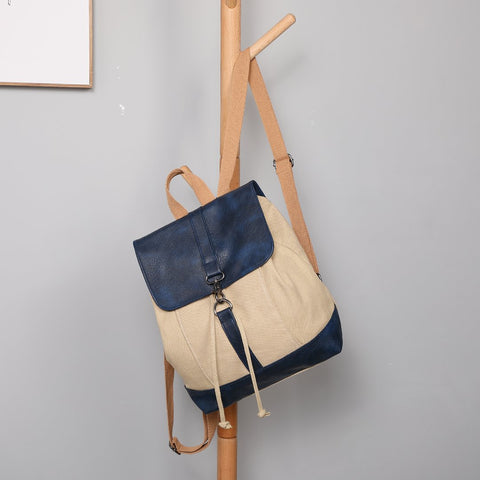 Retro PU leather lobster clasp canvas backpack