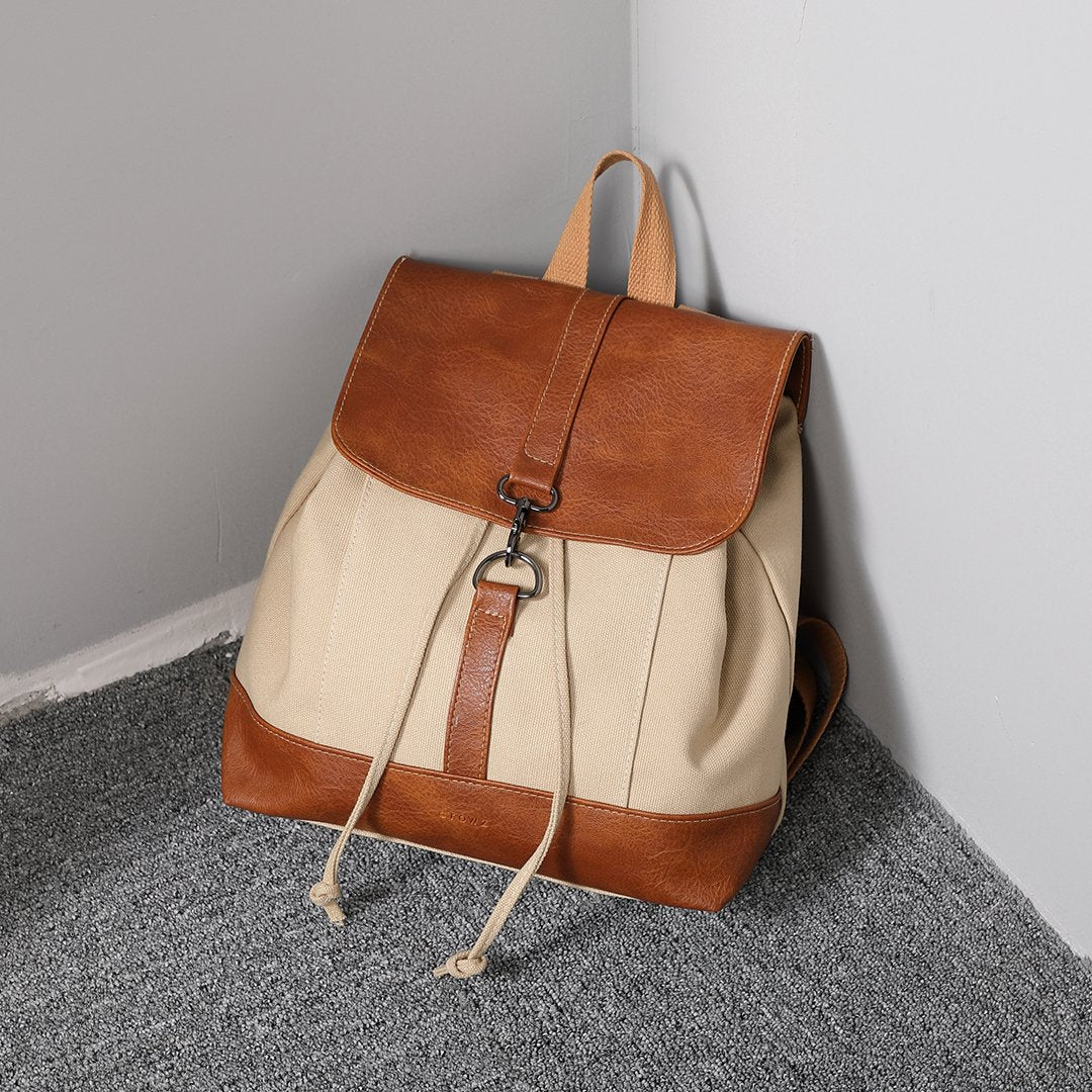 Retro PU leather lobster clasp canvas backpack