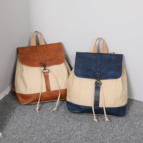Retro PU leather lobster clasp canvas backpack