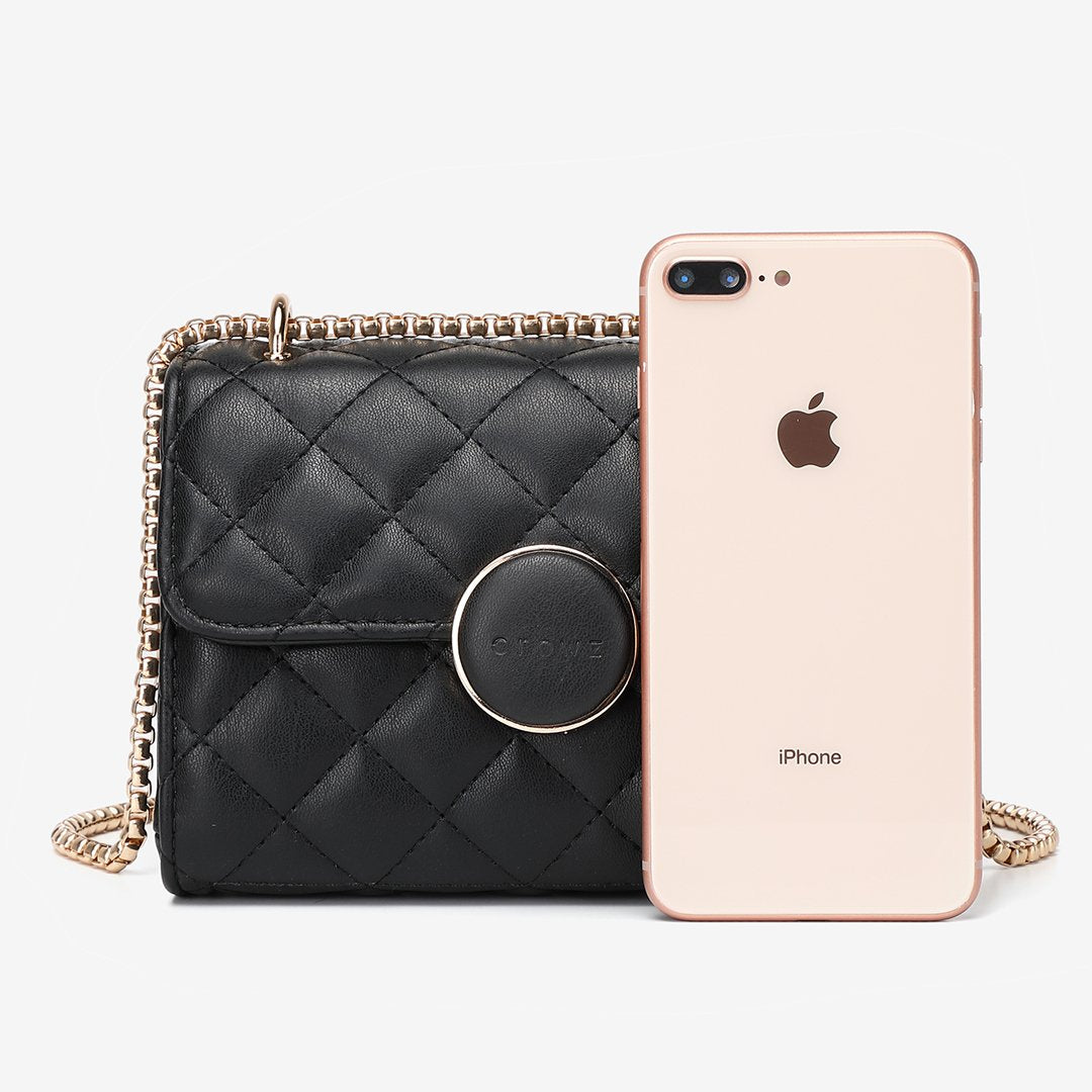 Dome magnetic snap quilted PU leather crossbody bag