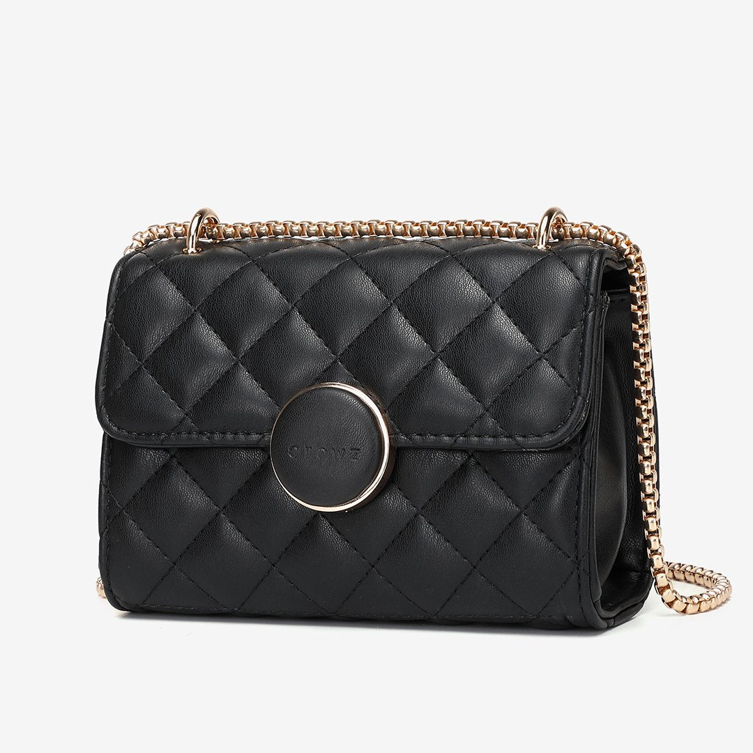 Dome magnetic snap quilted PU leather crossbody bag