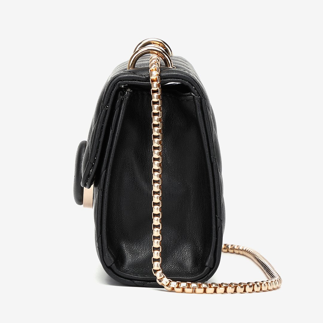 Dome magnetic snap quilted PU leather crossbody bag