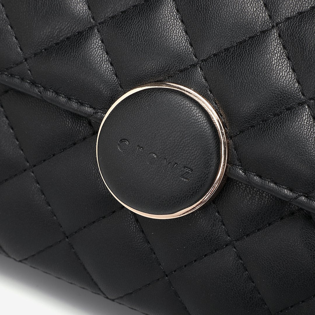 Dome magnetic snap quilted PU leather crossbody bag
