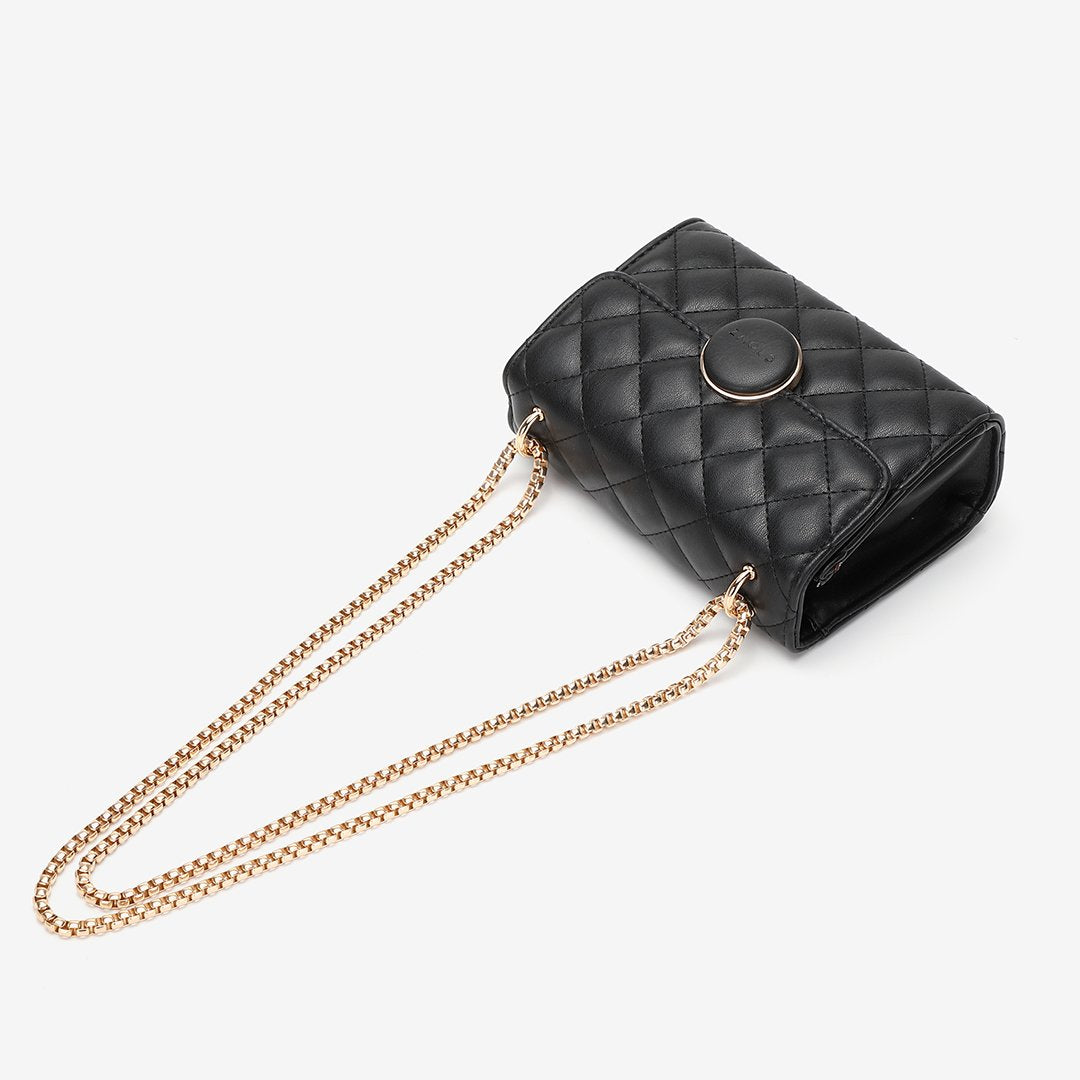 Dome magnetic snap quilted PU leather crossbody bag