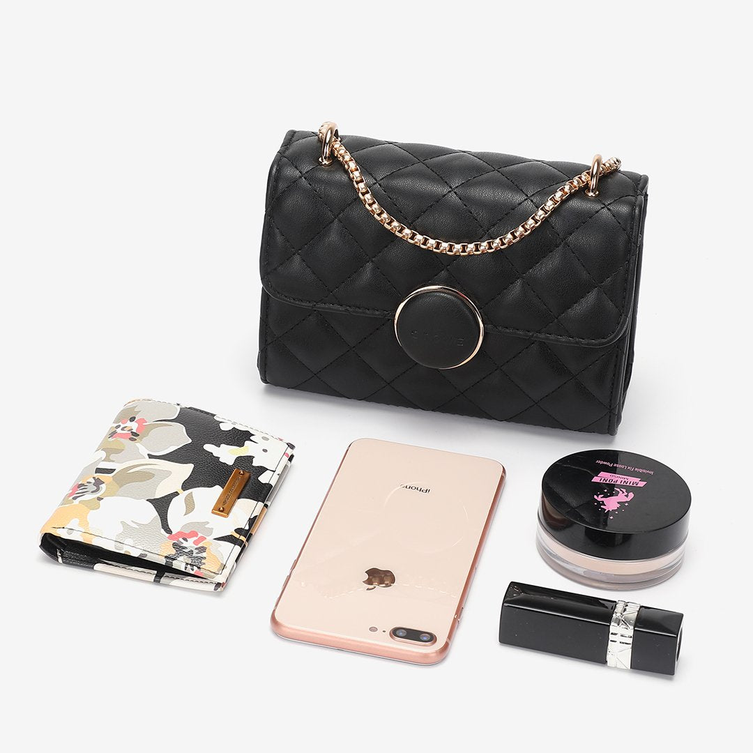 Dome magnetic snap quilted PU leather crossbody bag