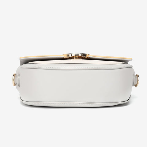 Circular hardware flap colourblock PU leather crossbody bag