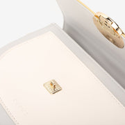 Circular hardware flap colourblock PU leather crossbody bag