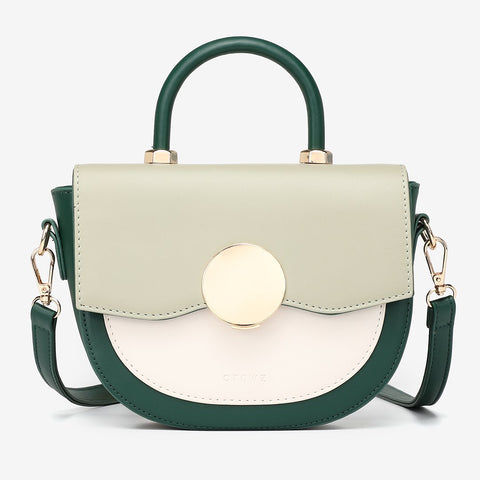 Circular hardware flap colourblock PU leather crossbody bag – Crowz