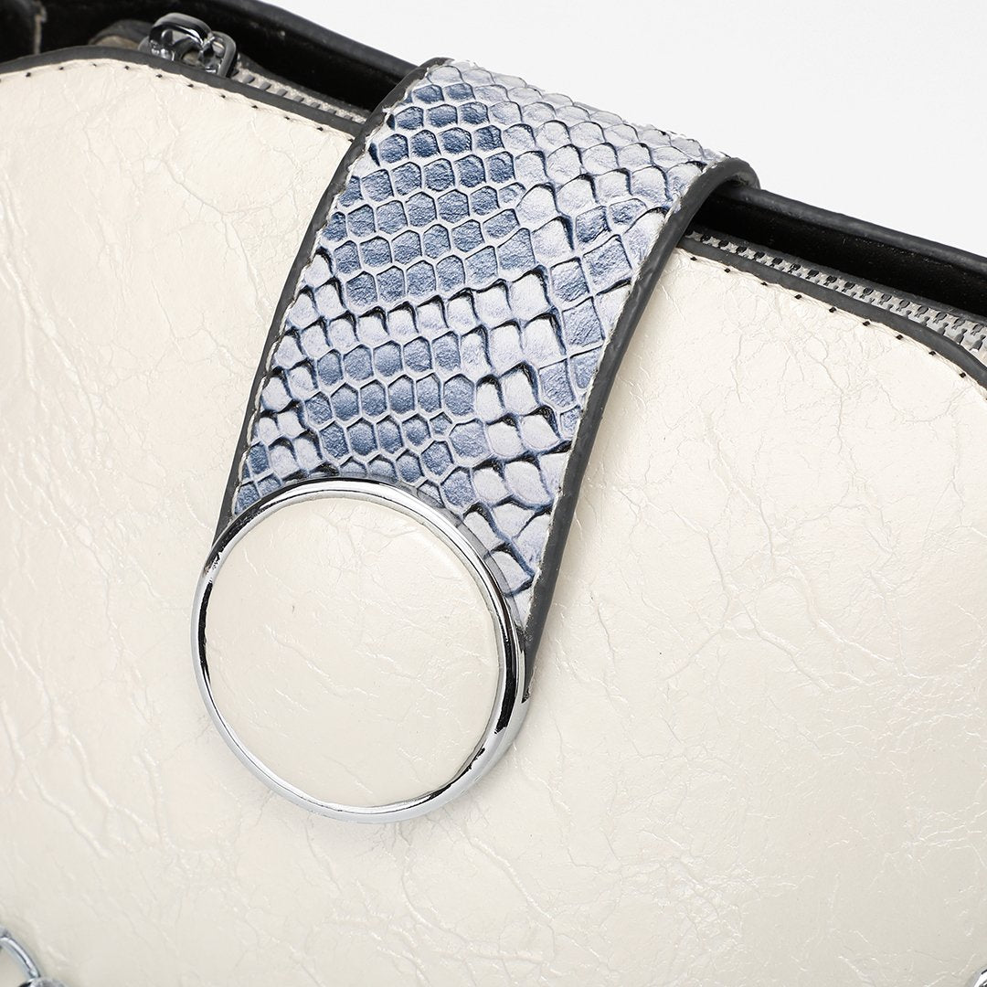 Snake-effect strap colourblock PU leather crossbody bag (3 straps)