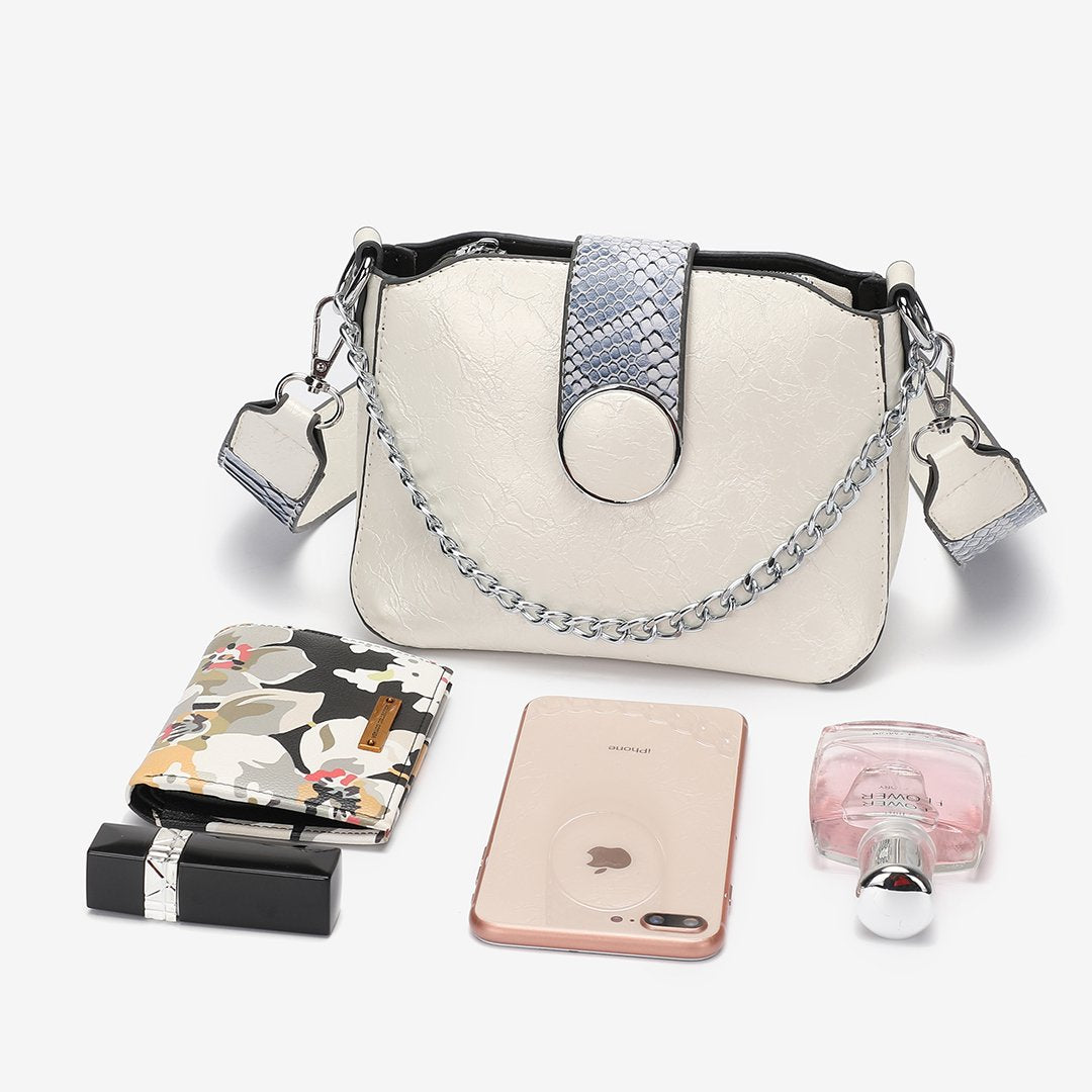 Snake-effect strap colourblock PU leather crossbody bag (3 straps)