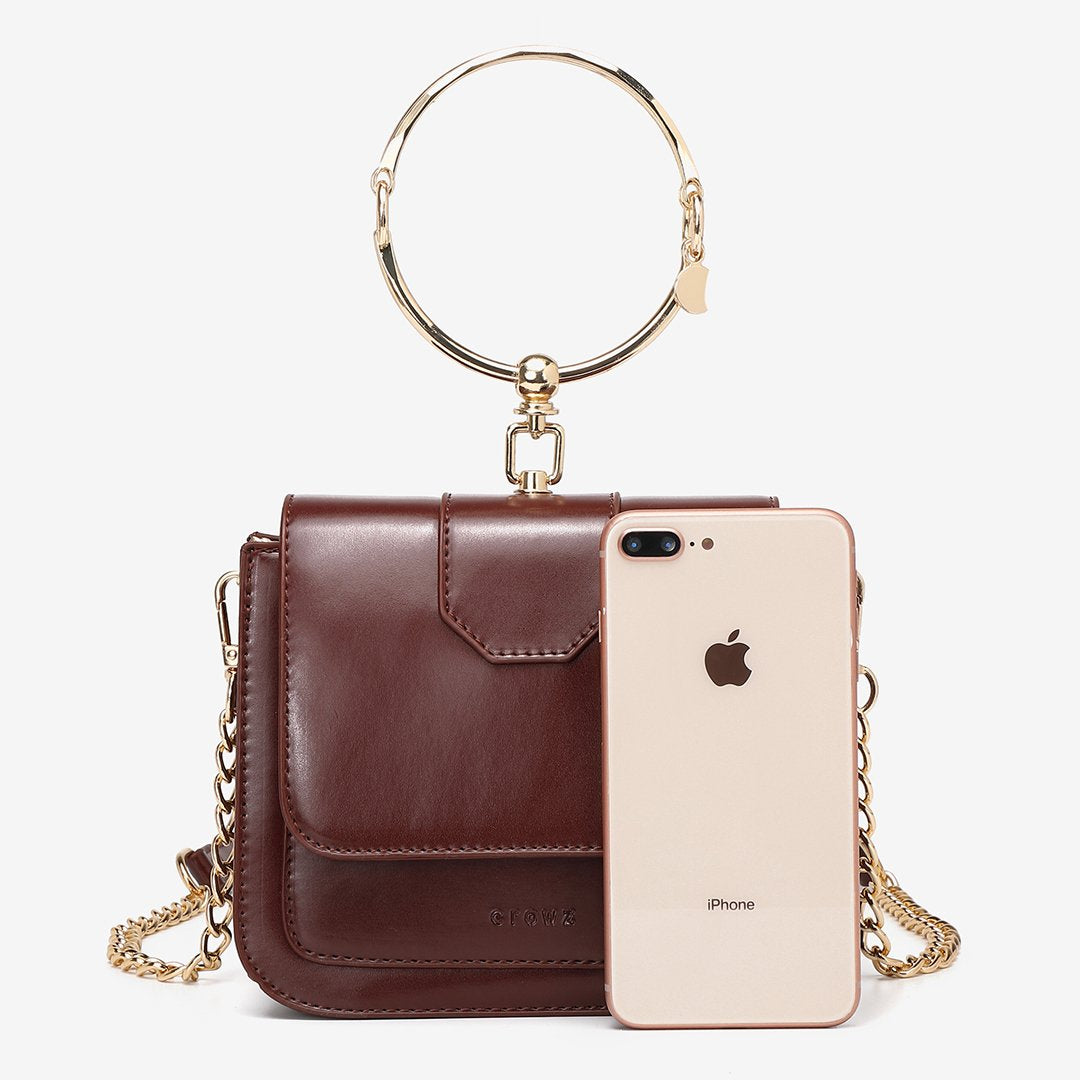Ring handle dual compartment PU leather crossbody bag